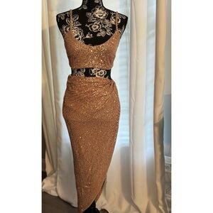 Glamorous Sequin Skirt Set in Tan